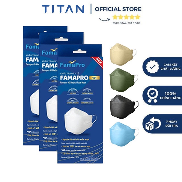 [4D - COMBO 5 HỘP] Khẩu trang y tế cao cấp kháng khuẩn 3 lớp Famapro 4D KF94 (10 cái / Hộp)