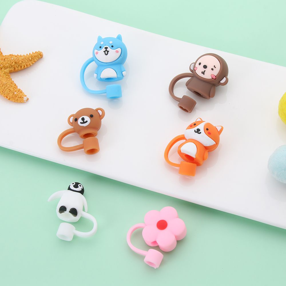1 Nắp Đậy Ống Hút Bằng Silicone Chống Bụi Thiết Kế Hoạt Hình Dễ Thương Tái Sử Dụng Được