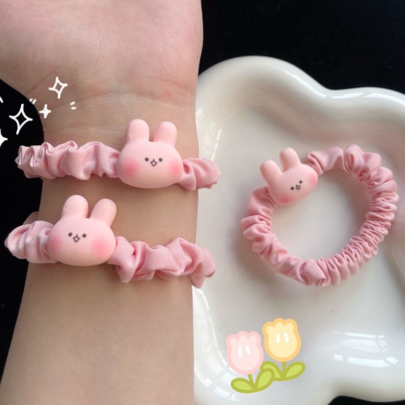 Dây Cột Tóc Cao Su Co Giãn Hình Thỏ Hồng Nhỏ Dễ Thương Cho Nữ