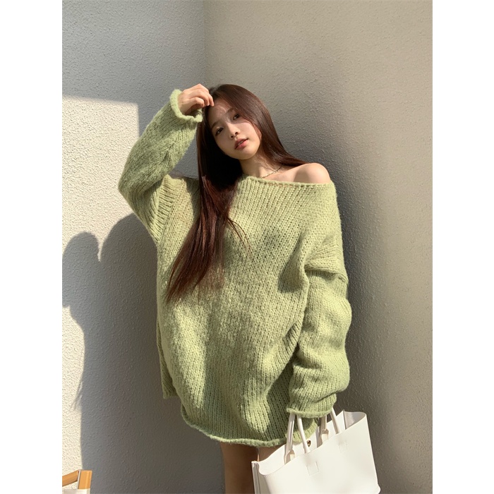 Áo len oversize Hàn Quốc đơn sắc trẻ trung style giấu quần