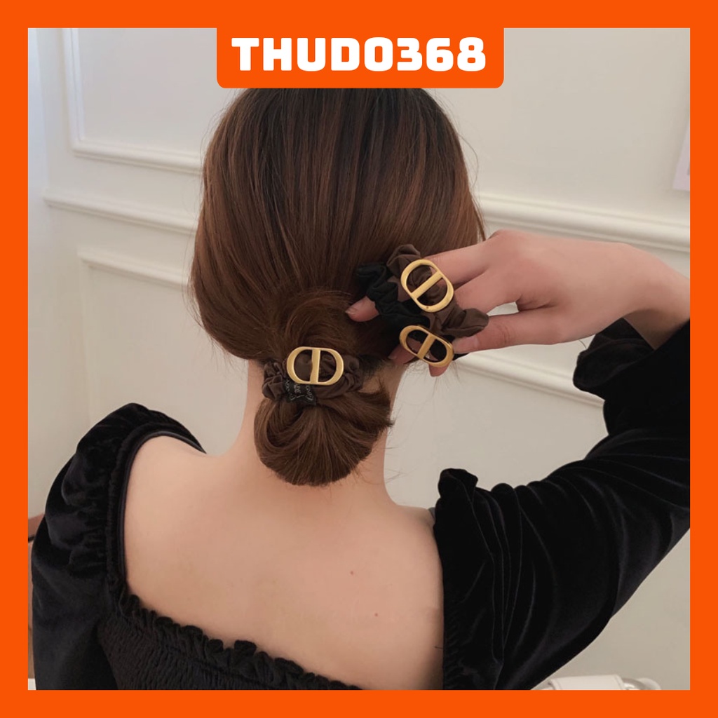Dây cột tóc Scrunchies vải co giãn màu đen cá tính cho nữ