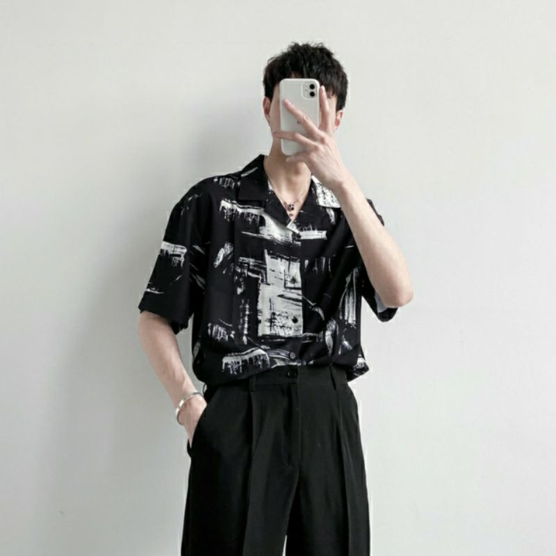 Áo Sơ Mi Tay Ngắn Unisex Cổ Bẻ Phong Cách Hàn Quốc Freesize
