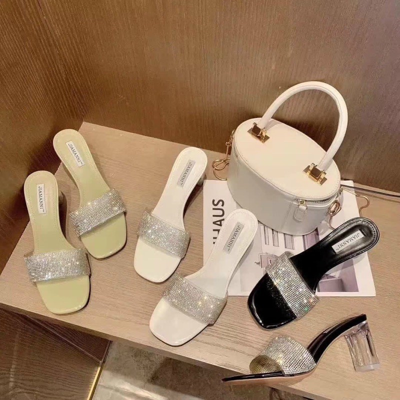 Guốc đính đá gót trong 7cm