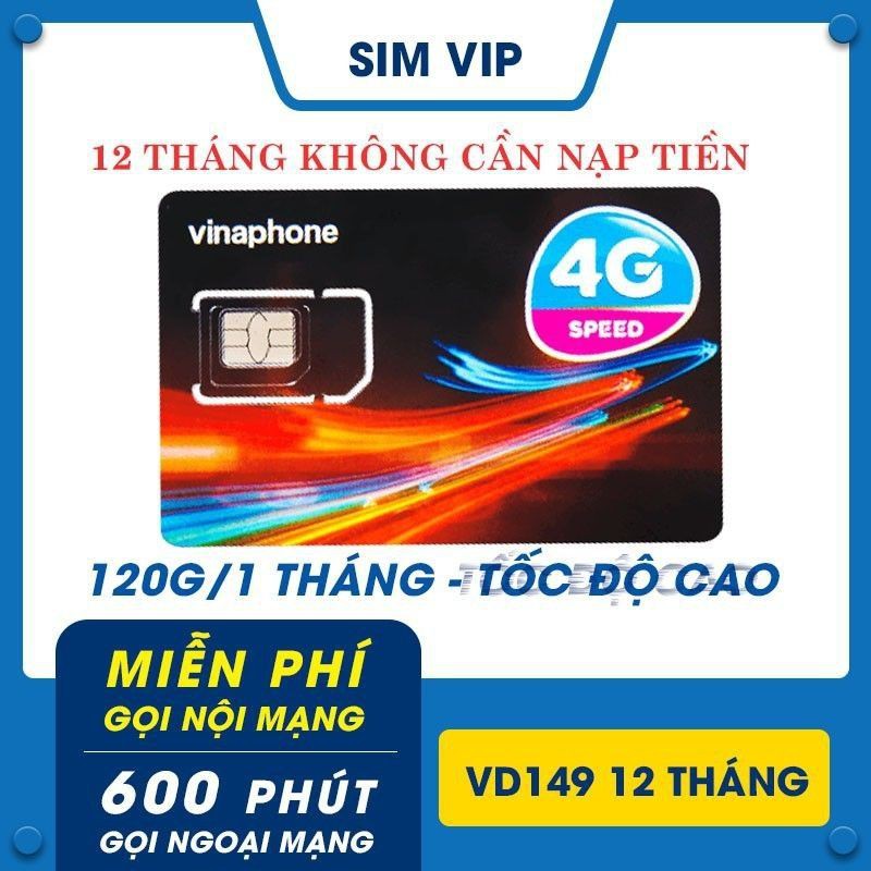 SIM VINA VD149 ,Miễn Phí Data 4GB 1 Ngày Sử Dụng 1 Năm Gọi