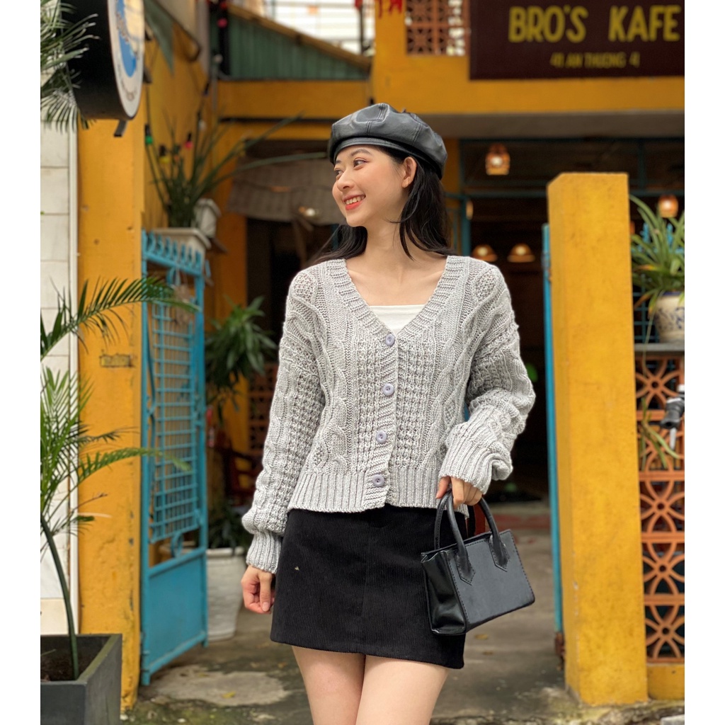 Áo cardigan len dệt kim form croptop phong cách Hàn Quốc