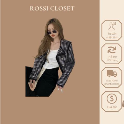 Áo dạ tweed mỏng croptop họa tiết khoác nhẹ phong cách Hàn Quốc_hàng ORDER