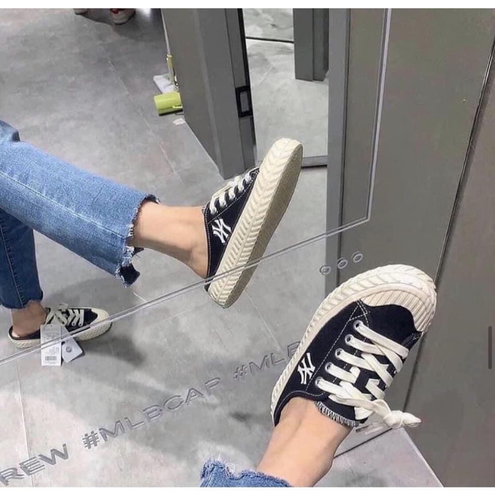 Giày lười Sục MLB ny đạp gót màu Đen hoạ tiết thể thao sneaker Hot Trend [Full box, Full bill]