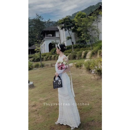 🌸🌸Váy xòe ren dáng dài nơ vải sang chảnh❤❤