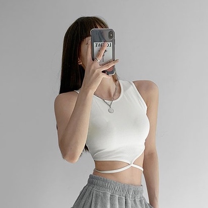 Áo ba lỗ nữ buộc eo HAGA áo sát nách nữ croptop cổ tròn dây buộc nơ lưng ASNBE12