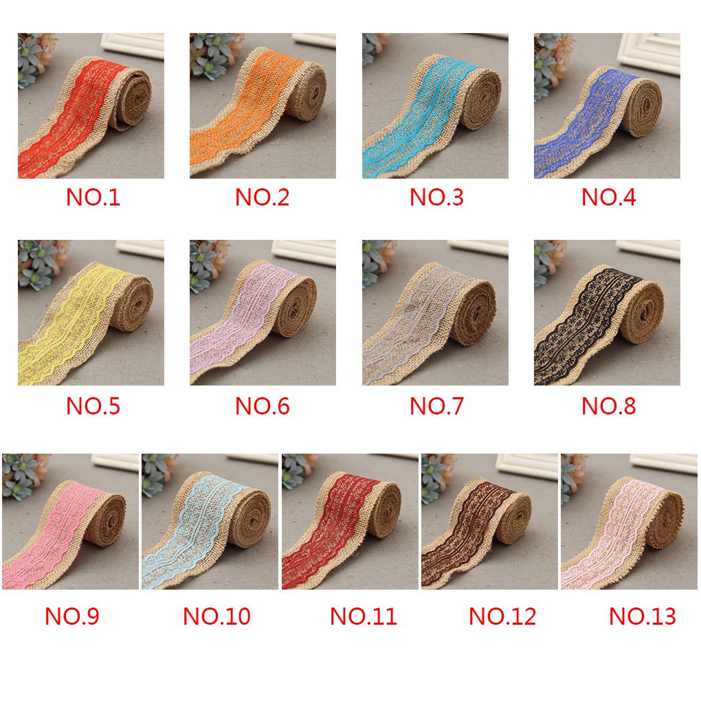 Cuộn ruy bằng vải bố phối ren trang trí tiệc 2M