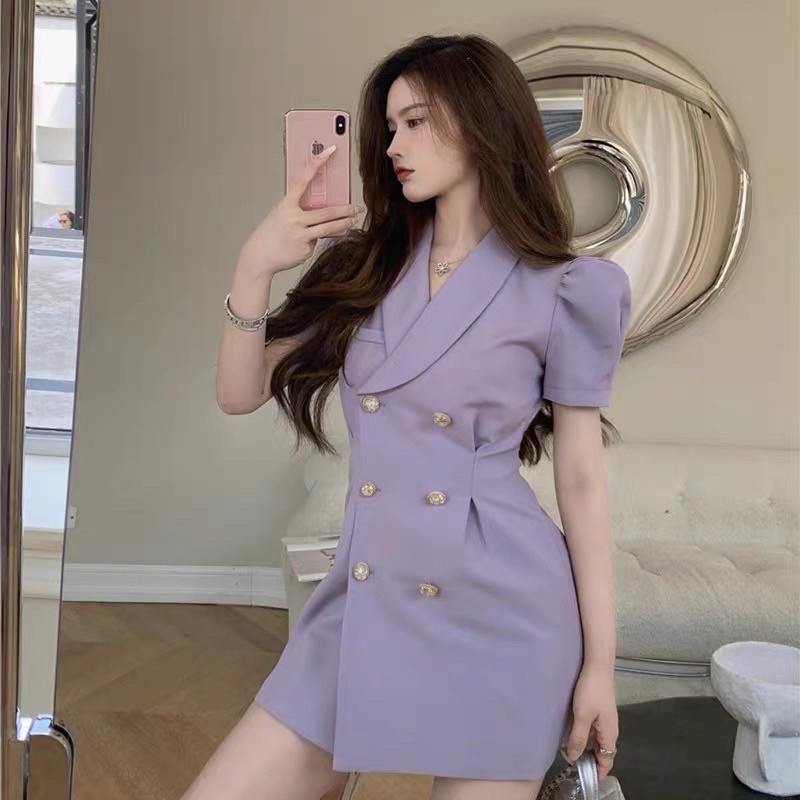 Váy Blazer 2 Hàng Khuy Màu Tím Thanh Lịch Sang Trọng
