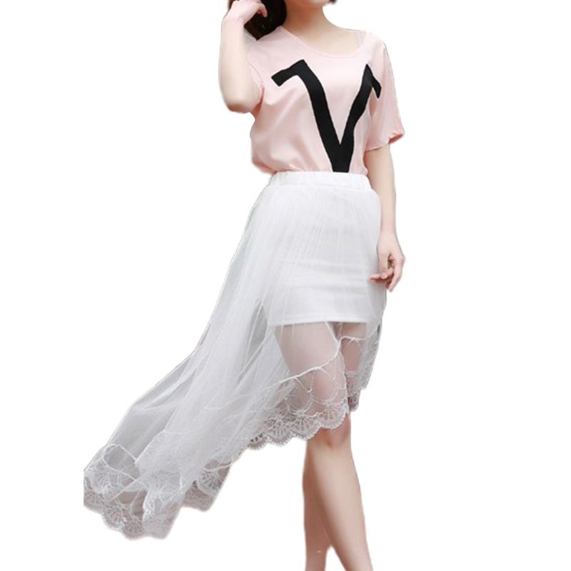 Chân Váy Midi Lưng Cao Xếp Ly Phối Ren Lưới Thời Trang Mùa Hè Xinh Xắn Cho Nữ
