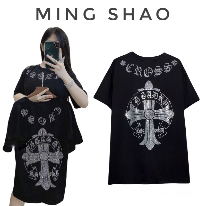 Áo Phông Đính Đá Chữ Thập Nam Nữ Fom Rộng Cao Cấp [XEM CLIP Ạ] Áo thun đẹp