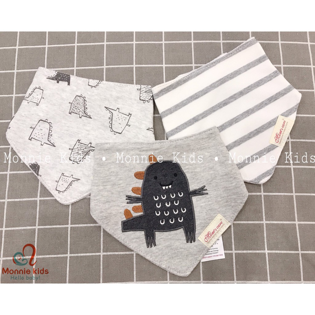 Set 3 yếm cotton cho bé MOMCARE, set yếm tam giác cotton mềm mại thấm hút tốt - Monnie Kids