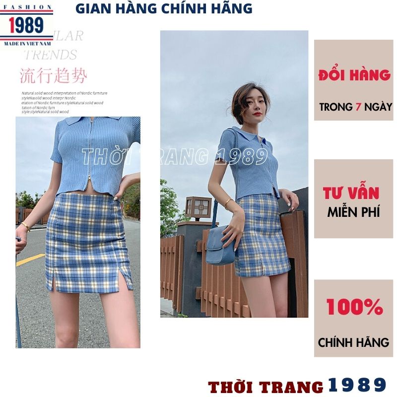 Chân váy kẻ caro xẻ đùi ôm body sang chảnh siêu kute dễ thương -PHƯƠNG 1989
