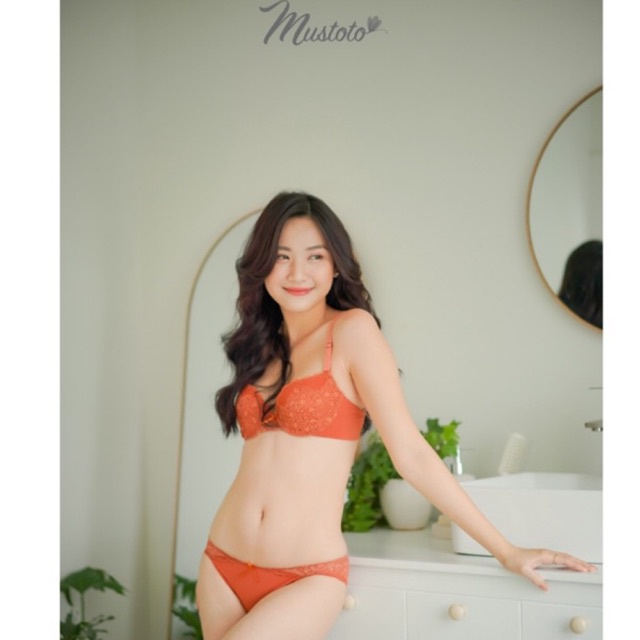 Bộ Đồ Lót Nữ Phối Ren Có Gọng Thoải Mái Gợi Cảm Cam Đất (Mustoto MA19 MQ22)