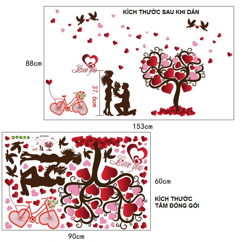 Decal dán tường Trái tim tình nhân 3