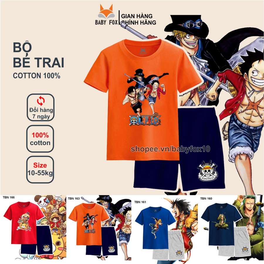 Bộ bé trai size nhí, trung, đại 100% cotton loại tốt, thương hiệu BABY FOX in hình Luffy, Zoro m