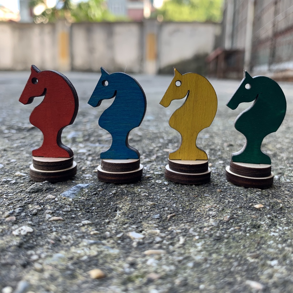 Bộ 4 Quân Ngựa Gỗ Chế Tác Thủ Công Dùng Trang Trí,Tự Làm Cờ Cá Ngựa Bộ Đồ Chơi Gỗ Board Game