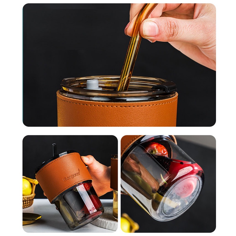 Cốc Thuỷ Tinh Gorgous Bọc Da Sang Chảnh 450ml
