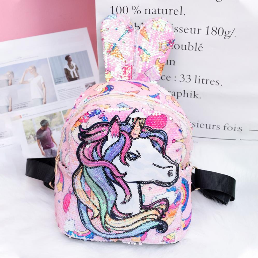 Balo trẻ em, balo cho bé mẫu giáo tai thỏ kim tuyến hình ngựa pony siêu đáng yêu - HOT - VIP - SIÊU CUTE