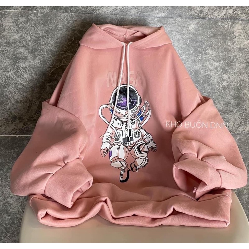 Áo hoodie unisex form rộng tay bồng mũ hai lớp - Nasa