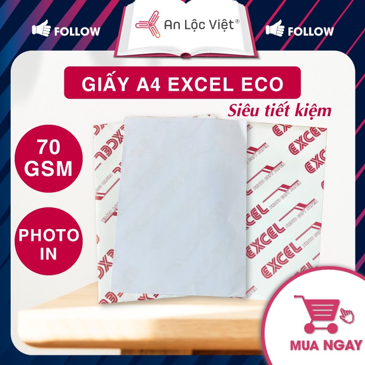Giấy A4 Excel 70 gsm - Eco 400 tờ/ram, Giấy trắng sáng, mịn, tránh kẹt giấy