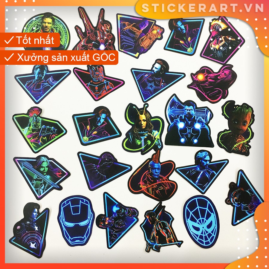 [SIÊU ANH HÙNG MARVEL NEON] 48 Sticker chống nước/trang trí dán xe laptop mũ bảo hiểm vali...