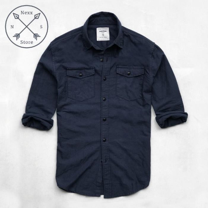 Áo sơ mi nam tay dài trắng hai túi công sở vải oxford denim jean cao cấp NS012 ་