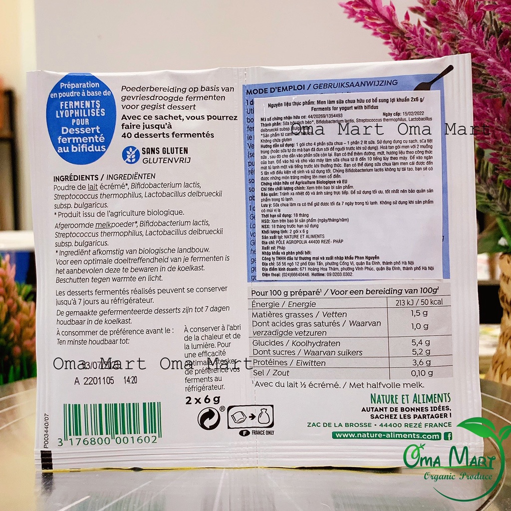 Men làm sữa chua hữu cơ bổ sung lợi khuẩn Natali