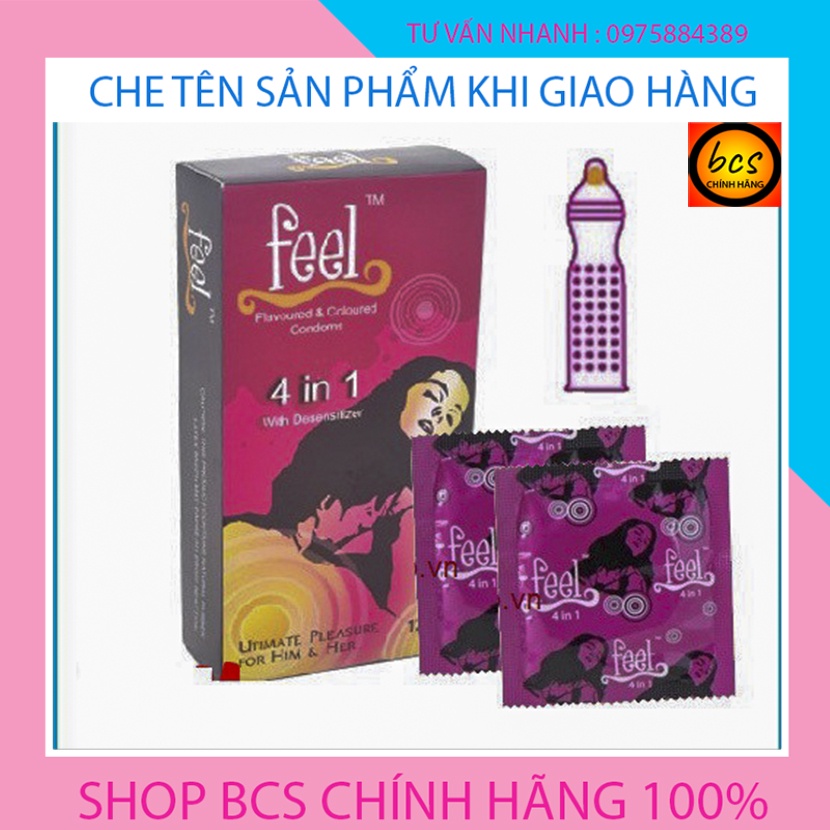 Bao cao su gân gai kéo dài thời gian Feel 4 in 1 Malaysia, hộp 12 chiếc