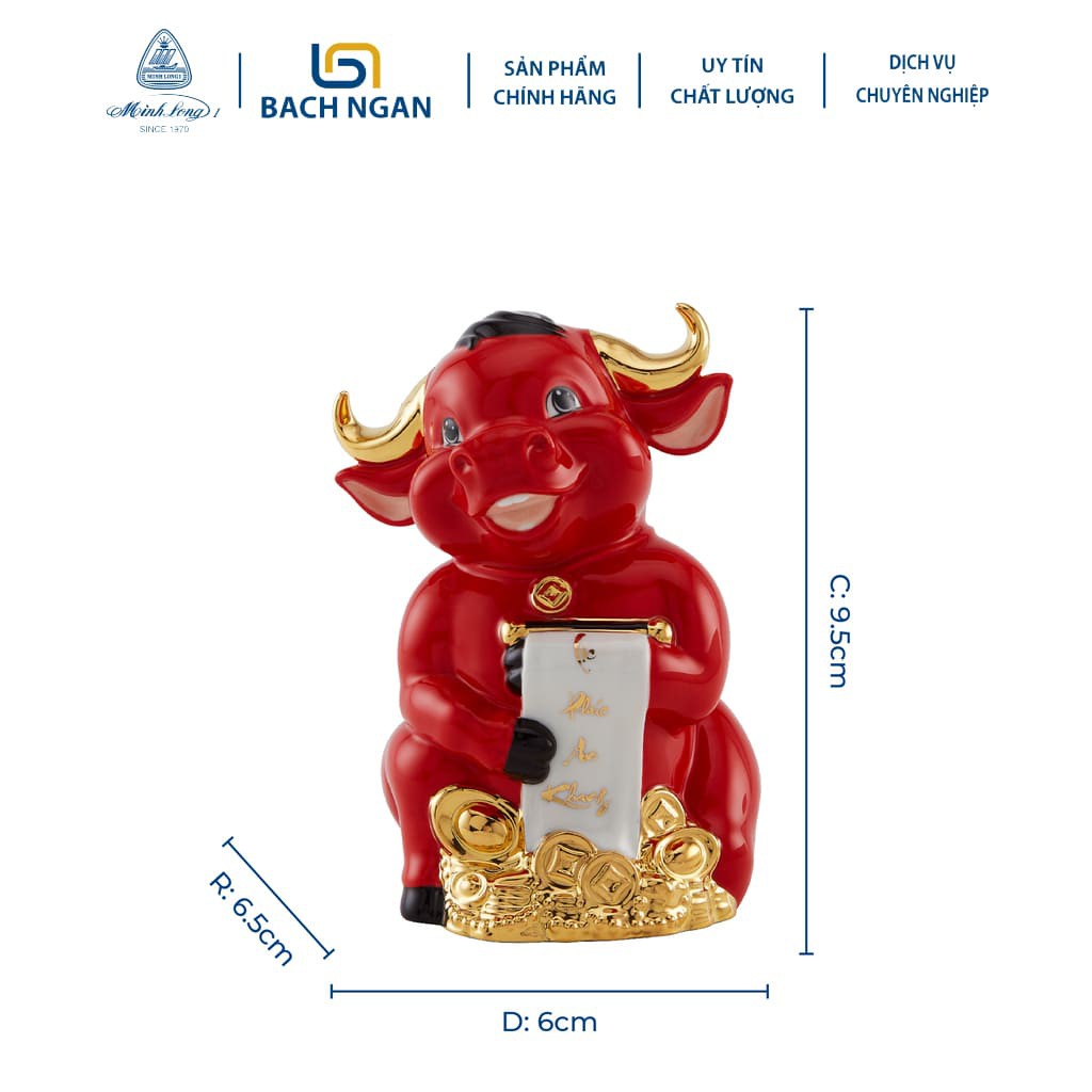 Tượng Trâu Phong Thủy Sứ Minh Long Hạnh Phúc 9.5cm trang trí Vàng - nhiều màu - dùng trang trí nhà cửa, nội thất, ô tô