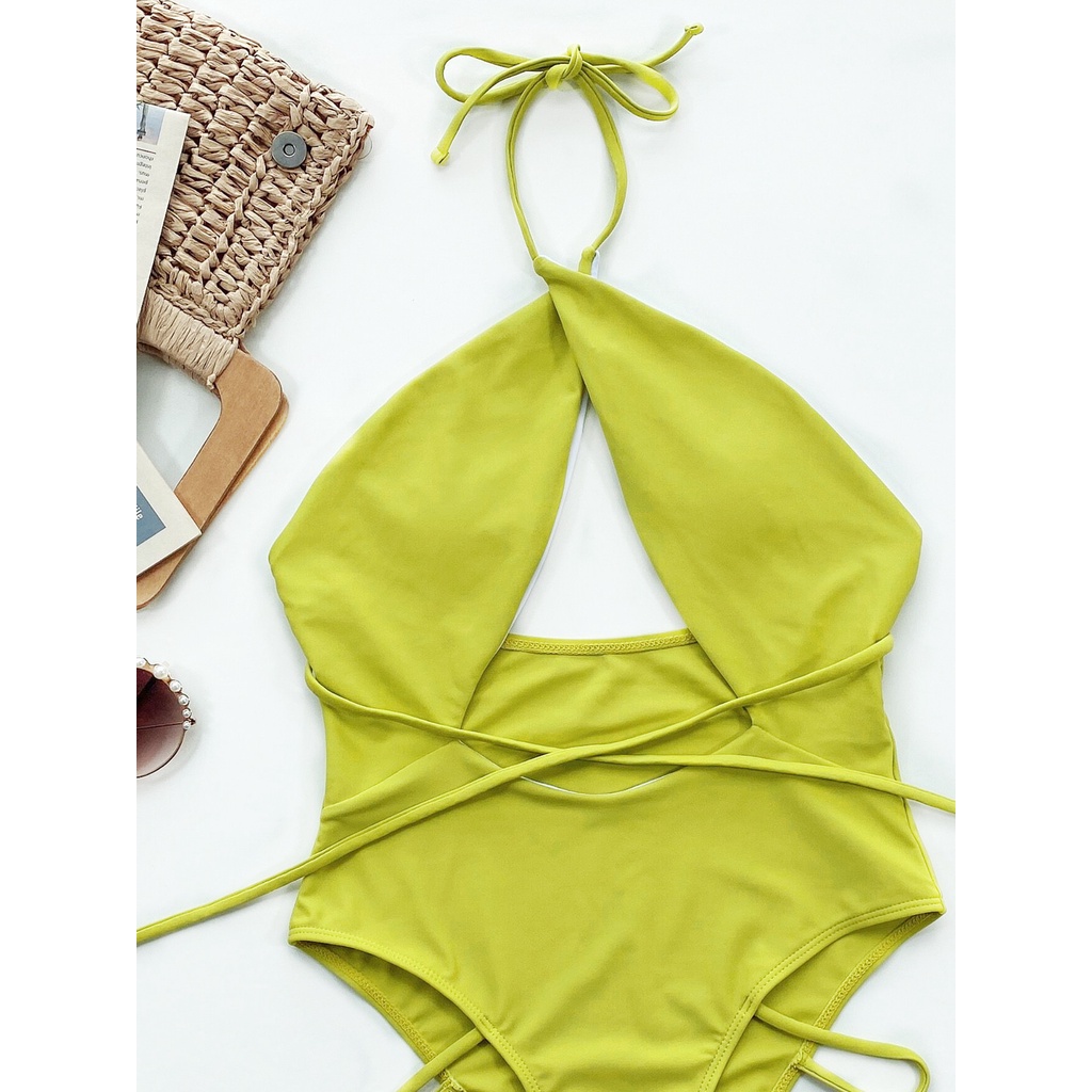 Bikini một mảnh thiết kế dây đan chéo màu xanh lá | BigBuy360 - bigbuy360.vn