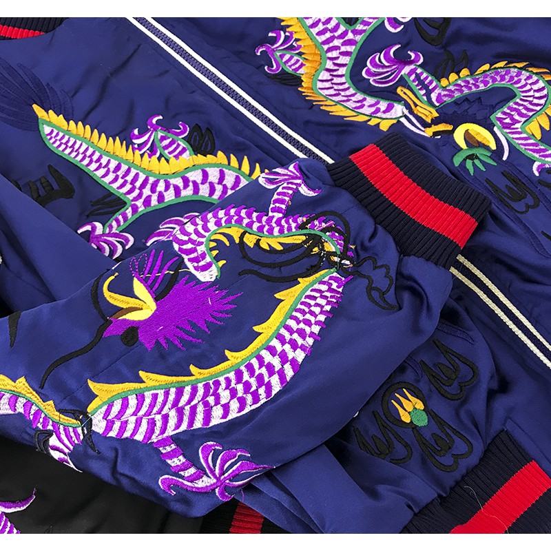 Áo khoác bomber thêu, áo bomber thêu Rồng 2 lớp cho nam nữ