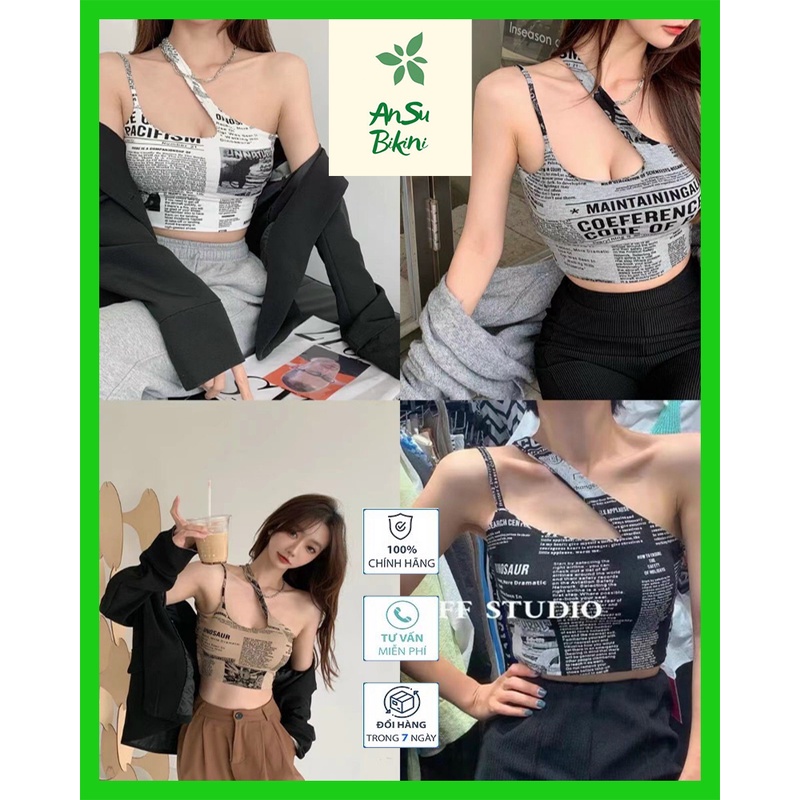 Áo Bra Nữ 2 Dây Cổ Chữ V- In Họa Tiết Tờ Báo Chất Tăm Mã 2555