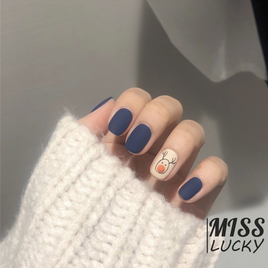 Móng Tay Giả Hình Vuông Màu Xanh Đậm Thời Trang Cho Mùa Thu