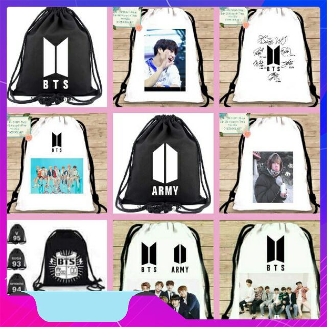 balo dây rút BTS BT21 exo k-pop thiết kế và in theo yêu cầu