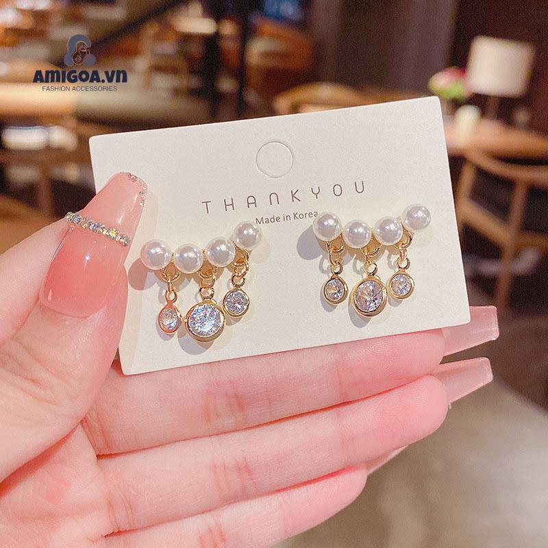 ✨✨Khuyên Tai Bạc 925 Đính Ngọc Trai Tua Rua Siêu Nữ Tính