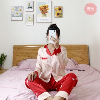 Đồ bộ nữ, đồ pijama lụa hàn cao cấp phối họa tiết trẻ trung - hera pijama