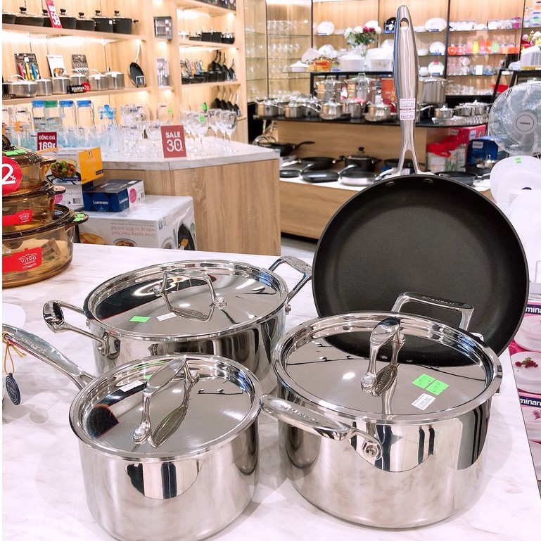 Bộ nồi inox 3 chi tiết dùng bếp từ Scanpan Fusion 74000300, đúc liền thân đáy 5 lớp, an toàn trong máy rửa bát