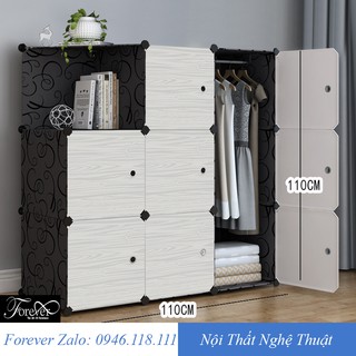 Tủ đựng quần áo lắp ghép 9 ô (1 ô xéo) 111*111*47cm cửa vân gỗ - Nội Thất Nghệ Thuật Forever