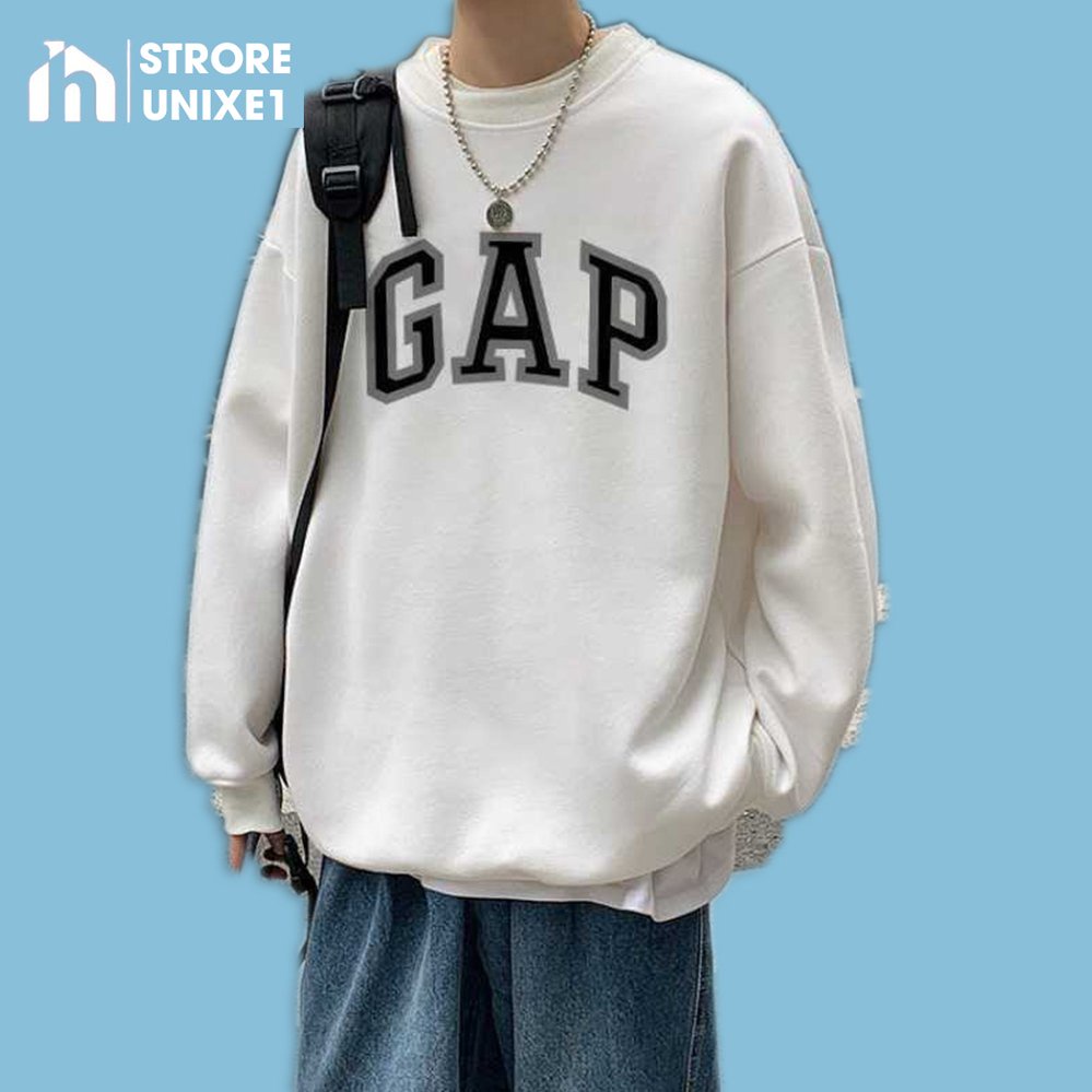 Áo sweater nỉ bông siêu dày in chữ ngực GAP phong cách Hàn Quốc form rộng unisex
