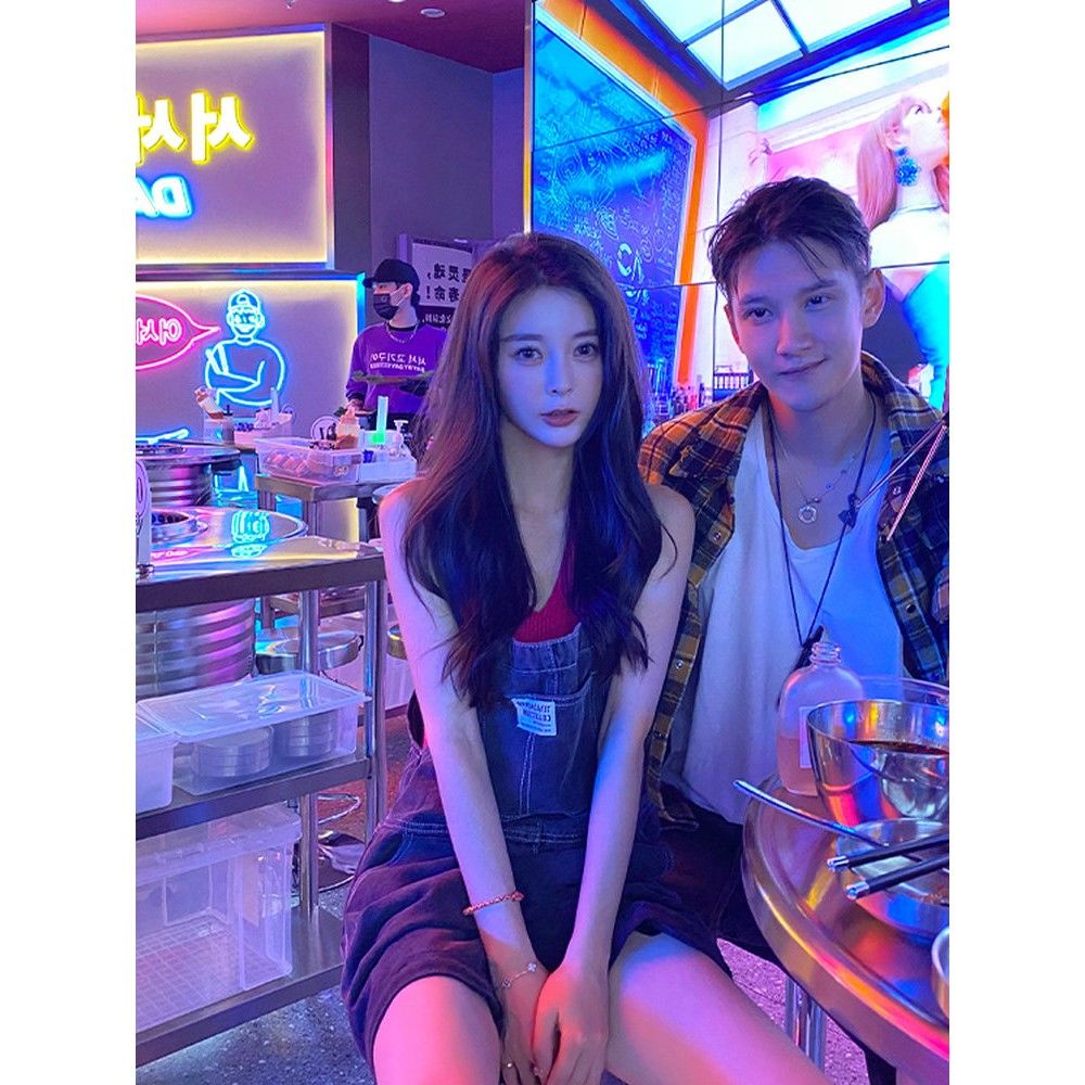 COZOK Áo liền quần Denim Lưng Cao Ống Rộng Thời Trang Cá Tính Kiểu Hàn Quốc