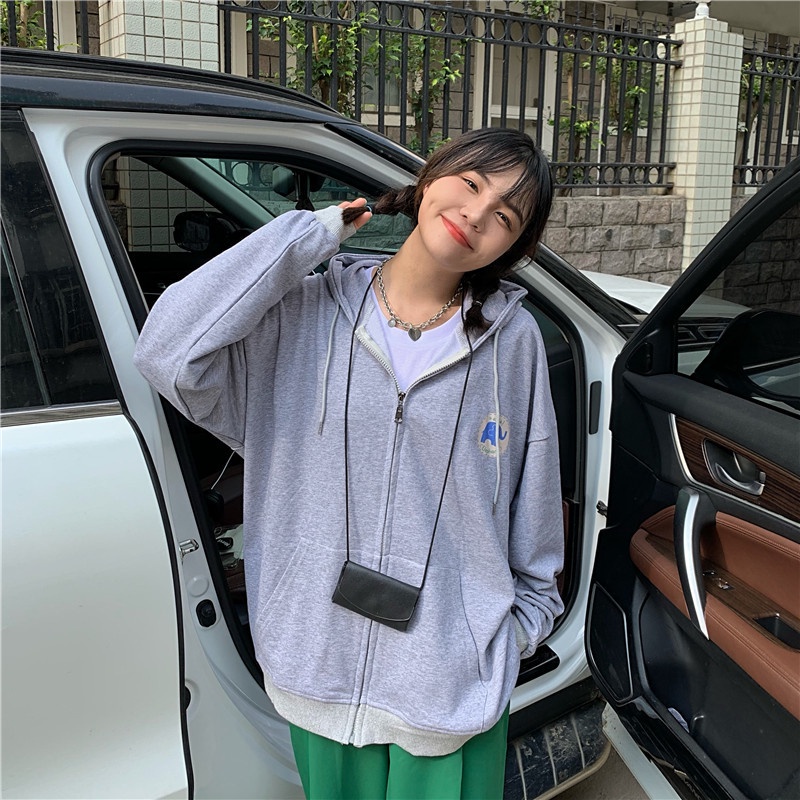 Áo Hoodie Tay Dài Dáng Rộng In Hình Chú Voi Kiểu Hàn Quốc Dễ Thương