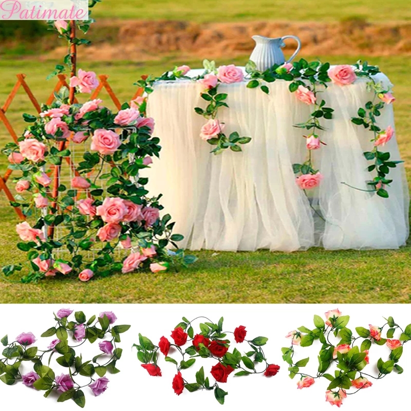 Dây hoa hồng giả sống động 2.5m trang trí nhà cửa