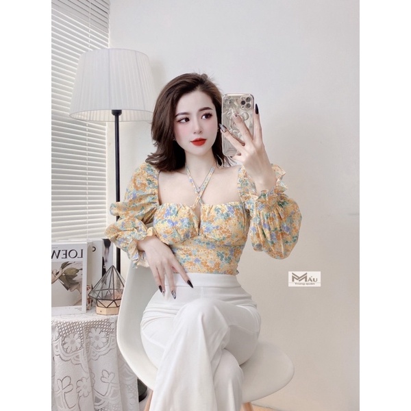 Áo thô hoa cup ngực tay bồng