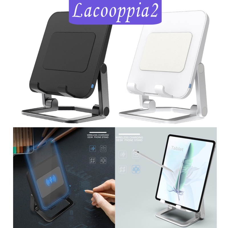 [LACOOPPIA2] Wireless Charger Stand, 2 Coil 15W Fast Wireless Charger Station, Zinc Alloy Wireless Charging Dock for