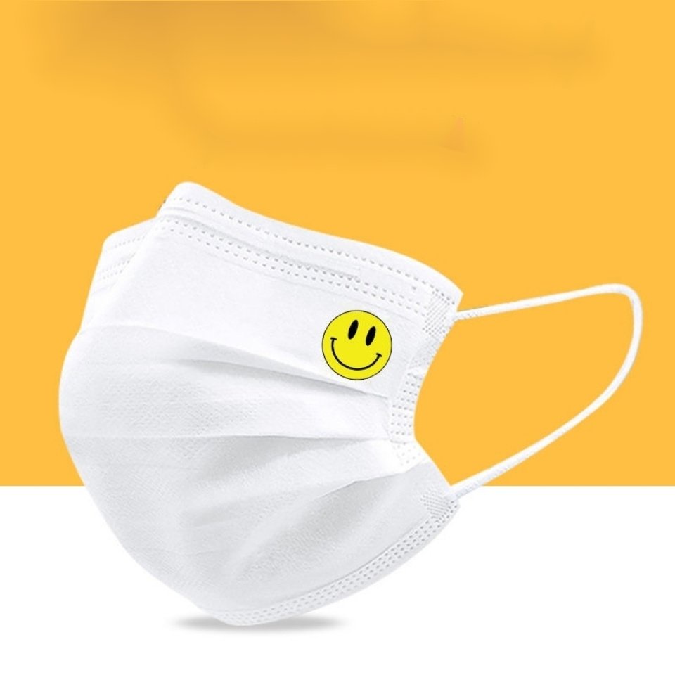 Set 10 Khẩu Trang Ba Lớp Chống Bụi Chống Sương Mù In Hình Mặt Cười Màu Đen Trắng Thời Trang Dành Cho Nam Và Nữ