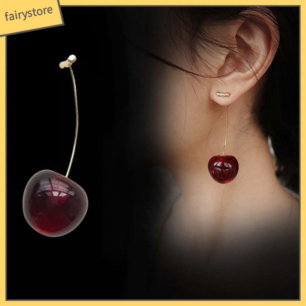 Khuyên tai hình quả cherry bằng hợp kim thời trang