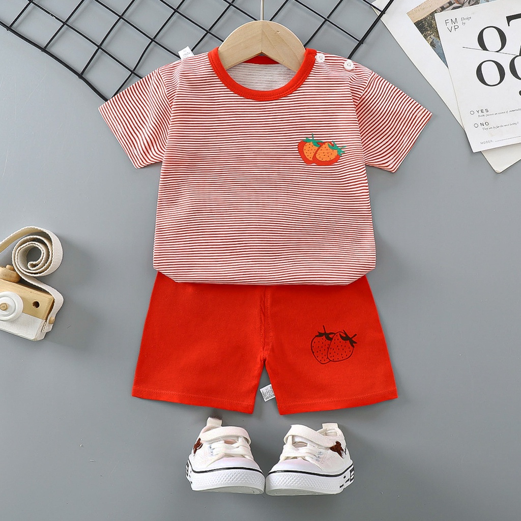 Bộ Đồ Ngủ Cotton Tay Ngắn Thoáng Khí 66-130cm In Họa Tiết Hoạt Hình Phong Cách Hàn Quốc Dành Cho Bé